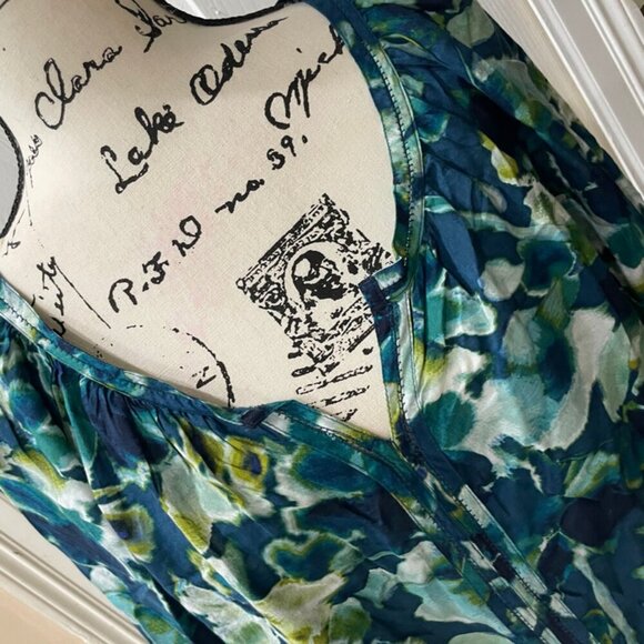 New water floral boho puff sleeves aqua Rayon blouse St. John’s Bay - Picture 6 of 14